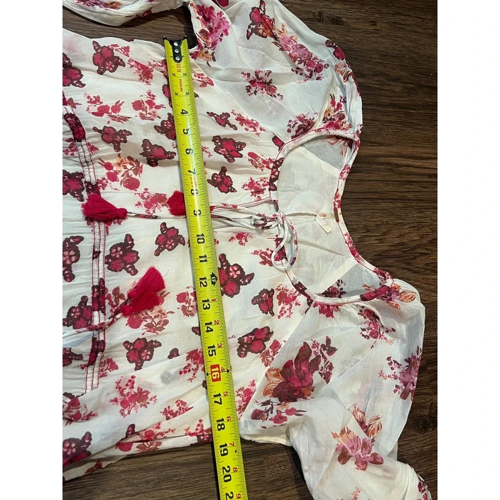 Free People Floral Tassel Mini Dress Pink Red Cotton Gauze XS